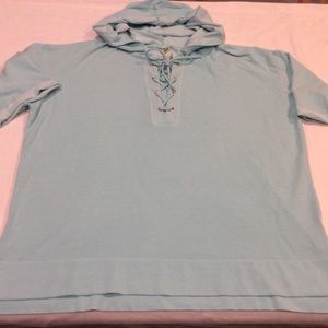 GREEN TEA WOMEN’S HOODIE TOP SHORT SLEEVE SIZE:XXL COLOR: LIGHT BLUE NWOT